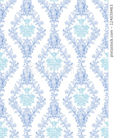 Easter Eggs Spring Elegant Seamless Rococo Floral Pattern for Fabrics, Wallpapers and Packaging 124039463