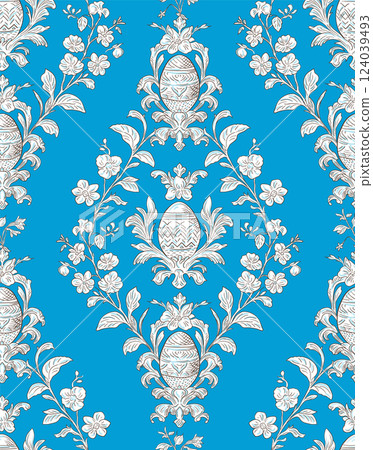 Easter Eggs Spring Elegant Seamless Rococo Floral Pattern for Fabrics, Wallpapers and Packaging 124039493