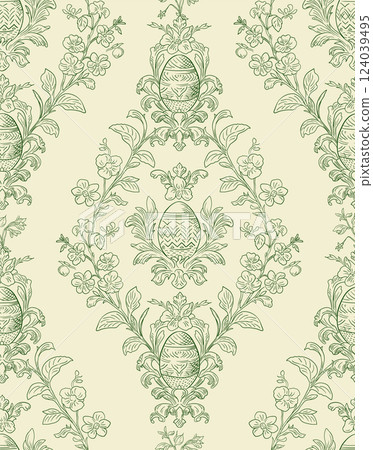 Easter Eggs Spring Elegant Seamless Rococo Floral Pattern for Fabrics, Wallpapers and Packaging Easter Eggs Spring Elegant Seamless Rococo Floral Pattern for Fabrics, Wallpapers and Packaging 124039495