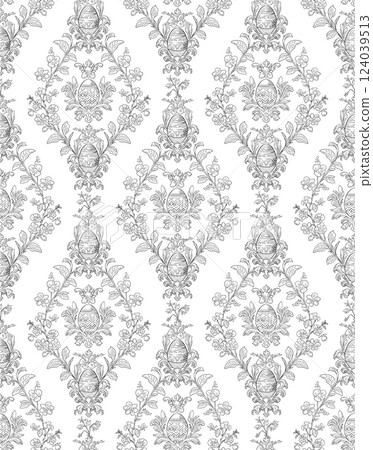 Easter Eggs Spring Elegant Seamless Rococo Floral Pattern for Fabrics, Wallpapers and Packaging 124039513