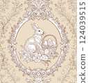 Easter Bunny Basket and Eggs Spring Elegant Seamless Pattern for Fabrics, Wallpapers and Packaging 124039515