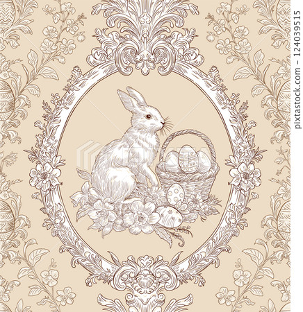 Easter Bunny Basket and Eggs Spring Elegant Seamless Pattern for Fabrics, Wallpapers and Packaging 124039515