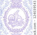 Easter Bunny Basket and Eggs Spring Elegant Seamless Pattern for Fabrics, Wallpapers and Packaging 124039543