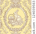 Easter Bunny Basket and Eggs Spring Elegant Seamless Pattern for Fabrics, Wallpapers and Packaging 124039563