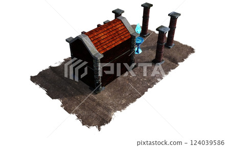 ancient house, medieval building, 3d visualization, illustration ancient house, medieval building, 3d visualization, illustration 124039586