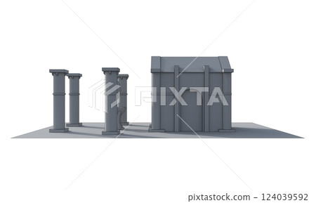ancient house, medieval building, 3d visualization, illustration 124039592
