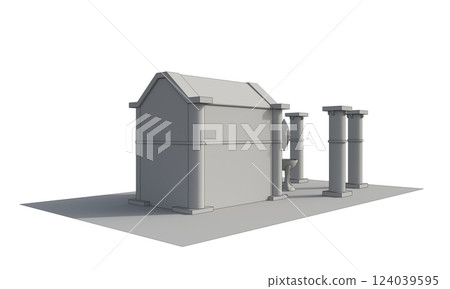 ancient house, medieval building, 3d visualization, illustration 124039595