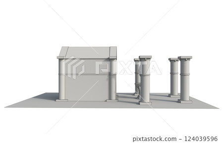 ancient house, medieval building, 3d visualization, illustration ancient house, medieval building, 3d visualization, illustration 124039596