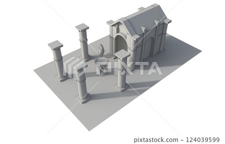ancient house, medieval building, 3d visualization, illustration ancient house, medieval building, 3d visualization, illustration 124039599