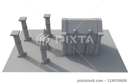ancient house, medieval building, 3d visualization, illustration 124039600