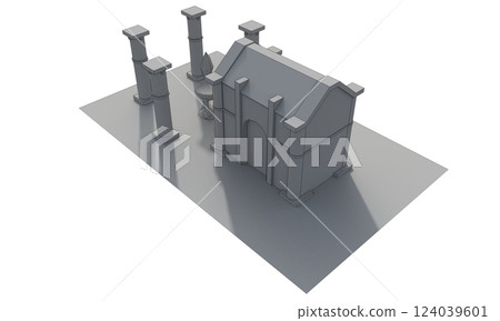 ancient house, medieval building, 3d visualization, illustration ancient house, medieval building, 3d visualization, illustration 124039601