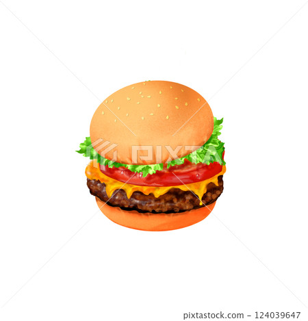 Realistic hand-drawn vegetable burger 124039647