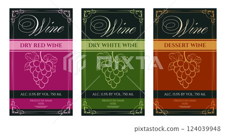 Red white dessert wine labels 124039948