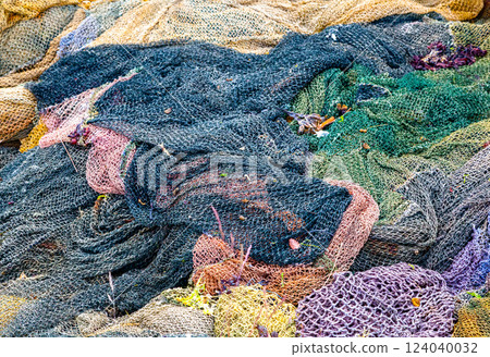 Colorful fishing nets close up 124040032