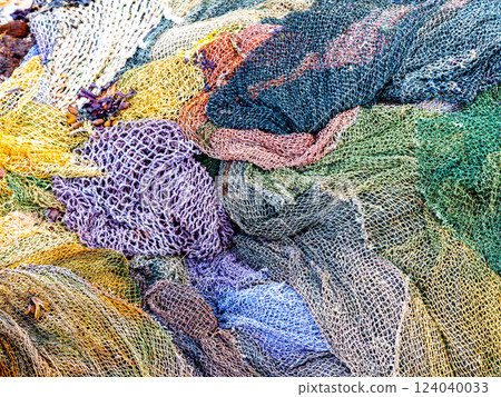 Colorful fishing nets close up Colorful fishing nets close up 124040033