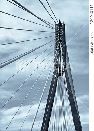 Steel cables of Swietokrzyski bridge over the Vistula river in Warsaw Steel cables of Swietokrzyski bridge over the Vistula river in Warsaw 124040112