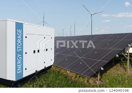 Solar panel and wind turbines with energy storage 124040196