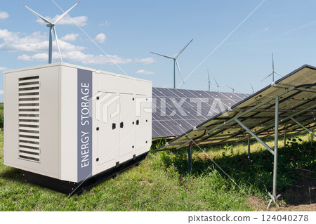Solar panel and wind turbines with energy storage Solar panel and wind turbines with energy storage 124040278
