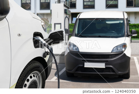 Electric delivery van with electric vehicles charging station 124040350