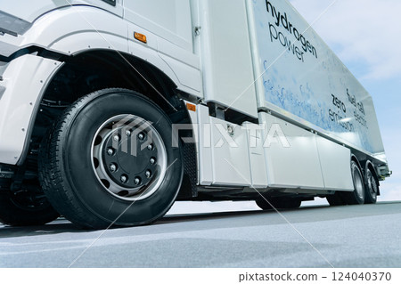 Hydrogen fuel cell semi truck. Eco-friendly commercial vehicle Hydrogen fuel cell semi truck. Eco-friendly commercial vehicle 124040370