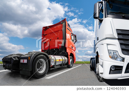 Semi trucks with tanks for compressed natural gas (CNG) 124040393