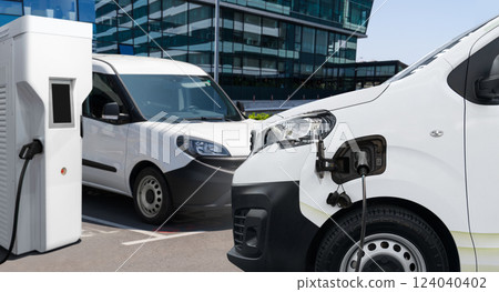 Electric delivery van with electric vehicles charging station 124040402