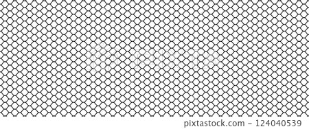 Fishing or soccer net pattern. Black mesh texture isolated on white background. Metallic fence, cage or lattice structure. Abstract geometric minimalistic print. Vector graphic Illustration 124040539