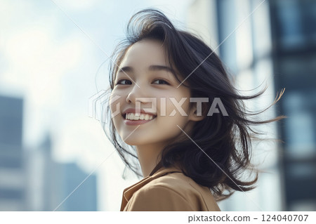 "AI-generated image" of a career woman working on the street "AI-generated image" of a career woman working on the street 124040707