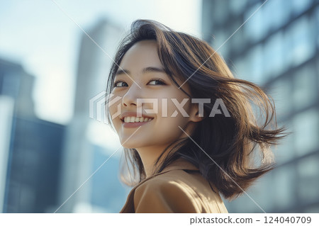 "AI-generated image" of a career woman working on the street "AI-generated image" of a career woman working on the street 124040709