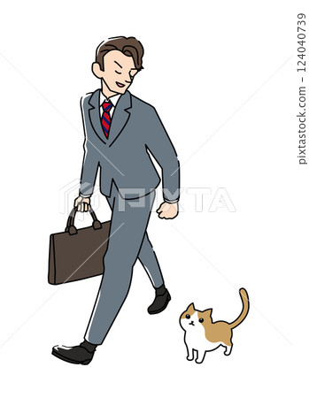 商人和一隻貓一起散步 124040739