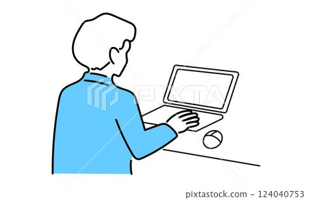 Illustration of a man using a computer 124040753