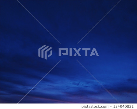Stunning twilight sky, deep blue hues with subtle cloud formations. Perfect for backgrounds, website headers, or moodsetting visuals in design projects. Evokes serenity and mystery. 124040821