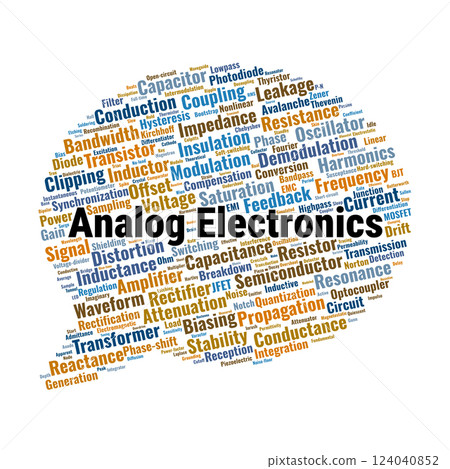 Analog Electronics Word Cloud. Essential Concepts in Circuit Design and Signal Processing Analog Electronics Word Cloud. Essential Concepts in Circuit Design and Signal Processing 124040852