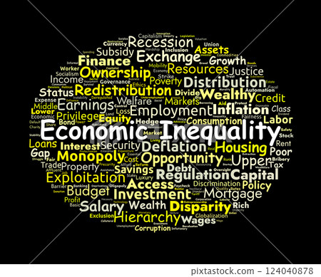 Economic Inequality Word Cloud. Key Concepts in Wealth Distribution and Financial Disparities Economic Inequality Word Cloud. Key Concepts in Wealth Distribution and Financial Disparities 124040878