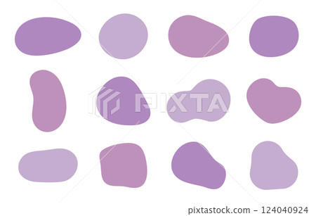Colorful fluffy fluid shapes set in purple Colorful fluffy fluid shapes set in purple 124040924