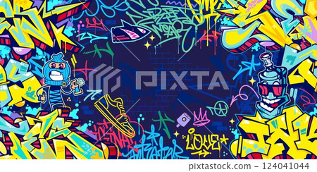 Funky Abstract Colorful Urban Street Art Graffiti Style Vector Illustration Background Template 124041044