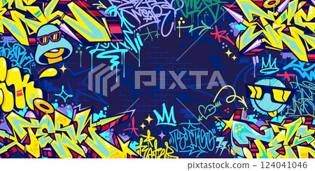 Trendy Abstract Colorful Urban Street Art Graffiti Style Vector Illustration Background Template 124041046
