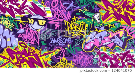 Funky Abstract Colorful Urban Street Art Graffiti Style Vector Illustration Background Template 124041070