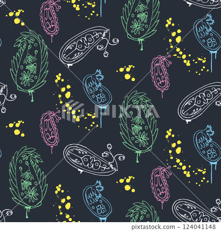 Modern graffiti paisley seamless pattern. Painted indian ornament endless background. Urban grunge repeat cover. Surface pattern design dark motif. Vector hand drawn crayon illustration Modern graffiti paisley seamless pattern. Painted indian ornament endless background. Urban grunge repeat cover. Surface pattern design dark motif. Vector hand drawn crayon illustration 124041148