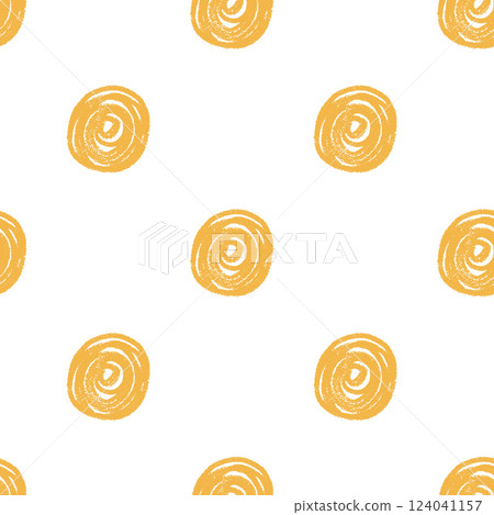 Polka dots seamless pattern crayon drawn. Circles endless background. Round points by pencil repeat cover. Scribble spots marker draw. Vector surface design simple motif. 124041157