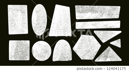 Ink rolled geometric shapes with noise set. chalk text boxes grainy textured frames pack. Round, triangle and square figures. Vector hand drawn quotation stickers shapes. Grunge geometric figures. Ink rolled geometric shapes with noise set. chalk text boxes grainy textured frames pack. Round, triangle and square figures. Vector hand drawn quotation stickers shapes. Grunge geometric figures. 124041175