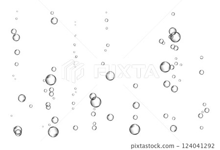 Oxygen air bubbles flow in water on white background. Oxygen air bubbles flow in water on white background. 124041292