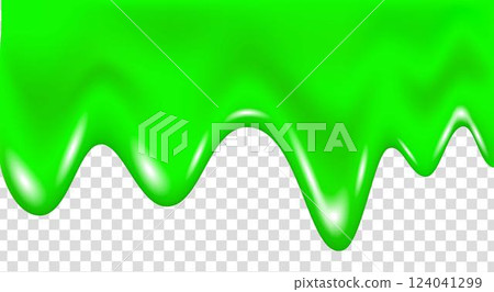 Green dripping slime texture, flowing paint, splash of juice. 124041299