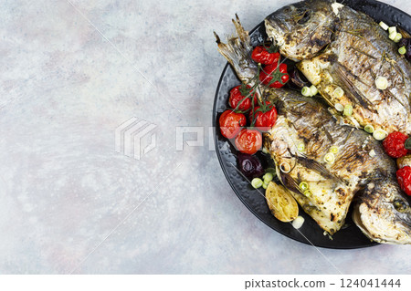 Grilled sea bream or dorado. Grilled sea bream or dorado. 124041444