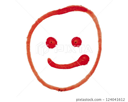 A simple, handdrawn smiley face in vibrant red, isolated on a white background. This image conveys positivity, happiness, and childlike innocence. A simple, handdrawn smiley face in vibrant red, isolated on a white background. This image conveys positivity, happiness, and childlike innocence. 124041612