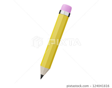 A vibrant yellow pencil with a pink eraser, angled dynamically against a white background.  Perfect for education, creativity, or backtoschool themes. 124041816