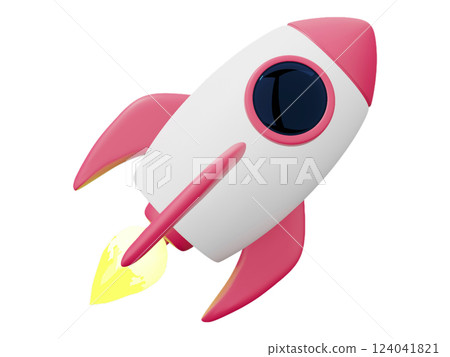 Adorable pink rocket launching, symbolizing new beginnings, innovation, and rapid growth. Perfect for childrens content, startup imagery, or project presentations. 124041821
