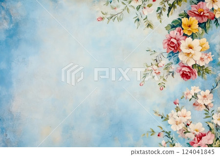 Vintage floral wallpaper with blooming roses and leaves, decorative background for design Vintage floral wallpaper with blooming roses and leaves, decorative background for design 124041845