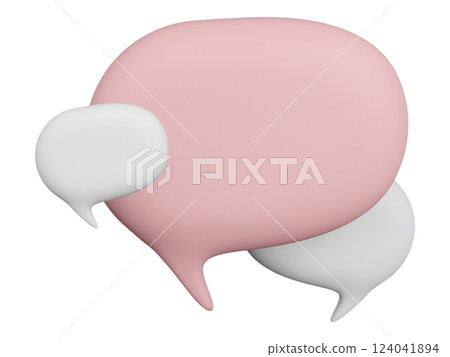 3D render of pastel pink and white speech bubbles, conveying communication, dialogue, conversation, or ideas. 124041894