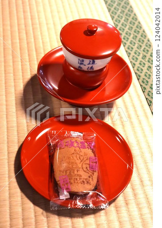 Tea and sweets served at the Dogo Onsen Main Building Tea and sweets served at the Dogo Onsen Main Building 124042014